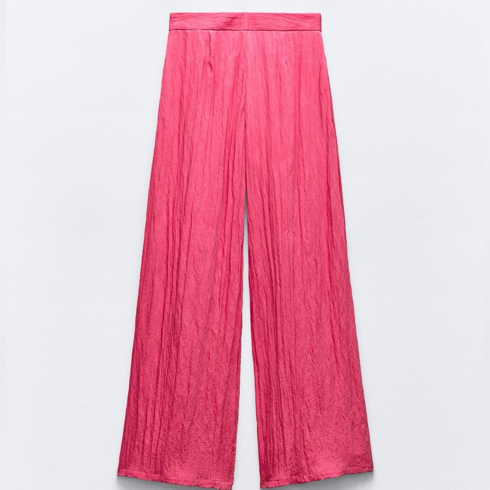 Zara chrome pink wide leg trousers NWOT - Picture 1 of 4